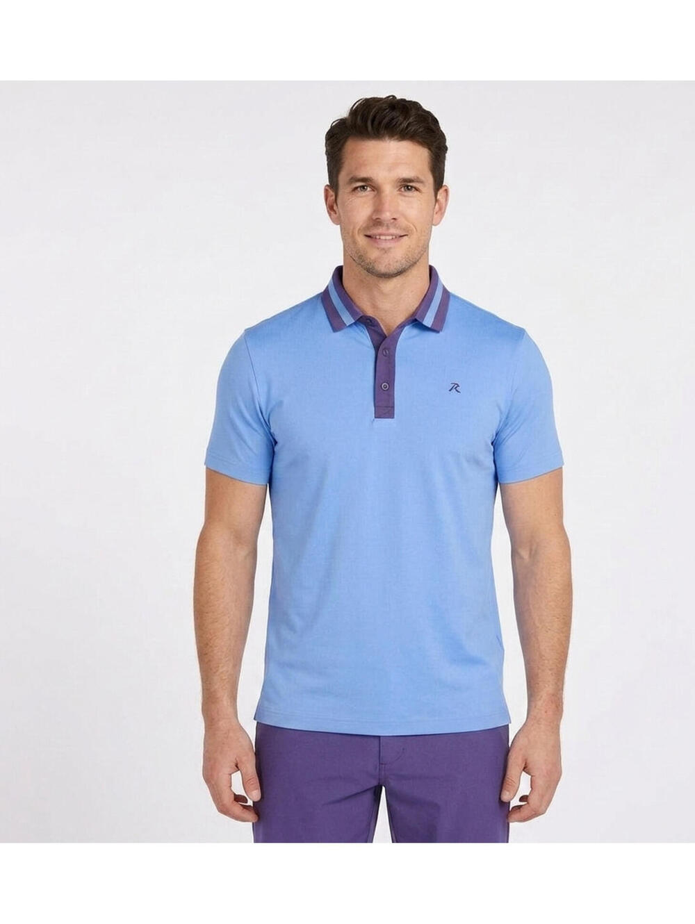 NEW Redvanly Batson Polo Shirt Men LARGE Blue / Purple Striped Collar NWT